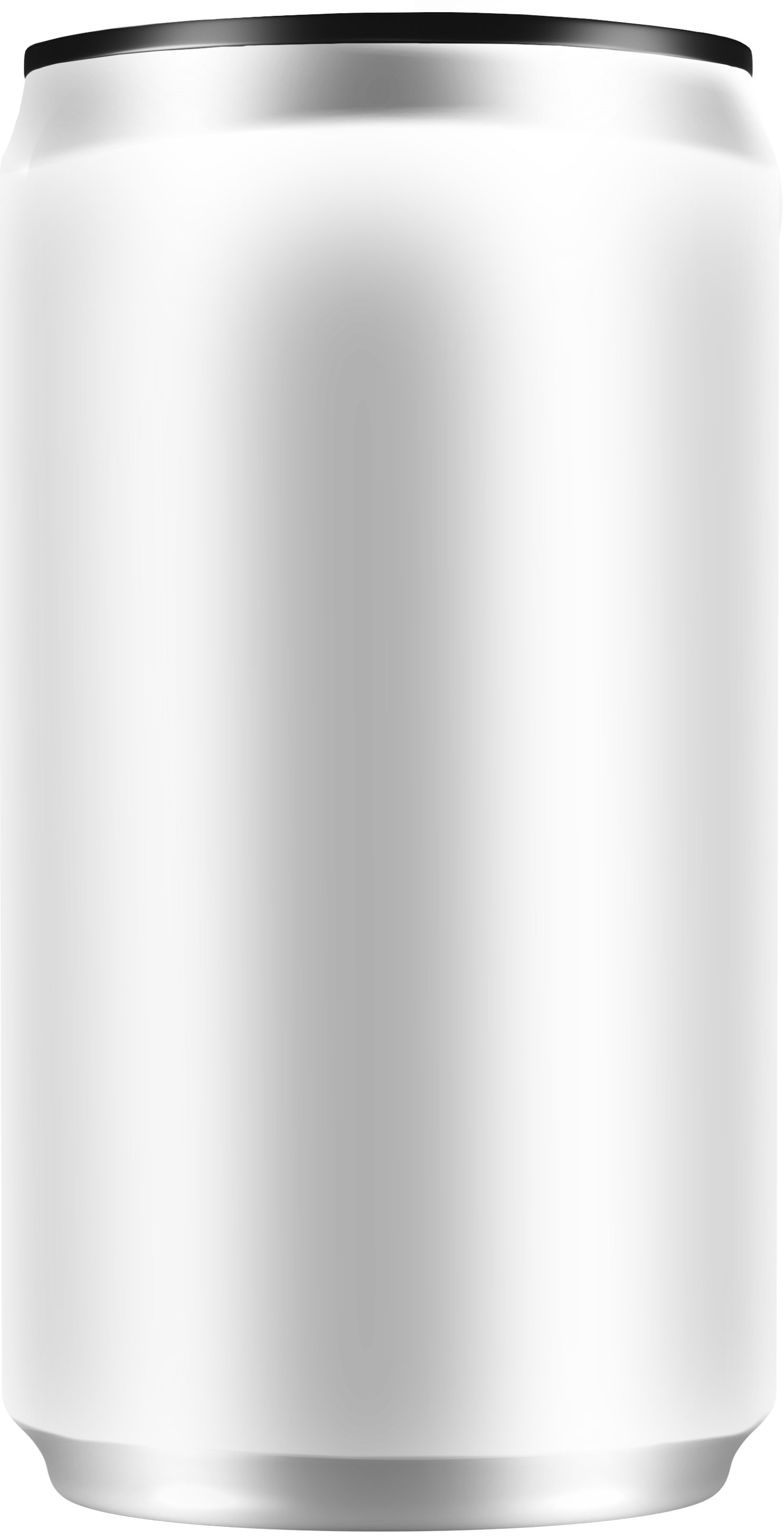 Silver cylindrical container with a black lid on a white background