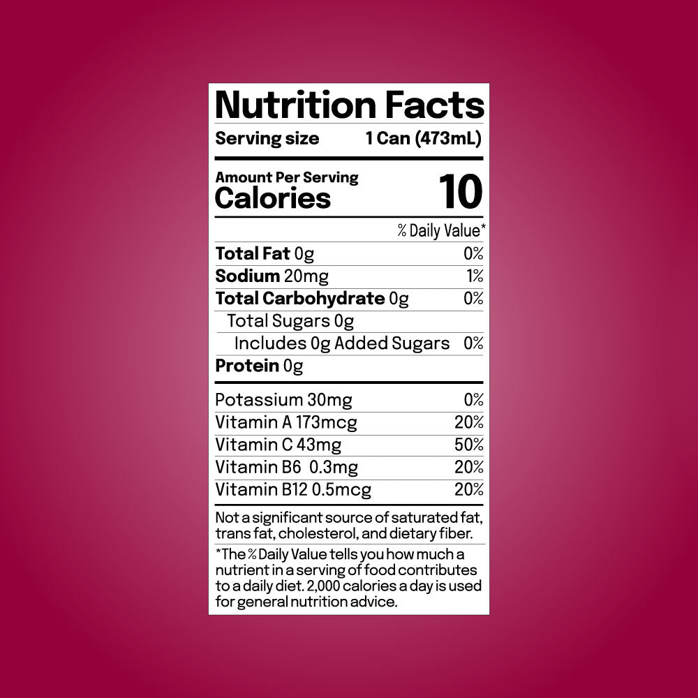 Berry Boost 16oz can size nutritional facts label