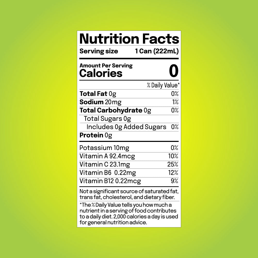 Lemon Lime 7.5oz can size nutritional facts label