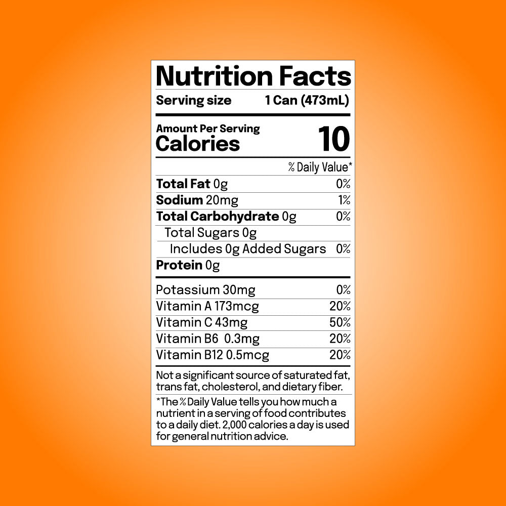 Mango Crush 16oz can size nutritional facts label