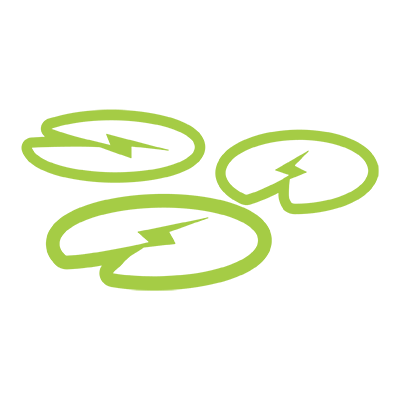 Green icon of three leaves with lightning bolts on a white background