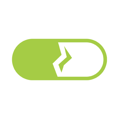 Green toggle switch icon with a white arrow on a white background
